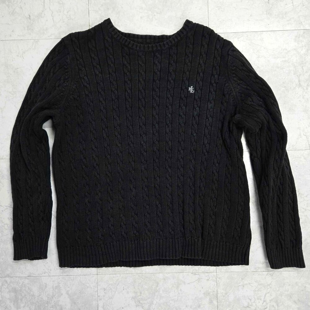 RLL Ralph Lauren Chunky Cable Knit Black Sweater Men's Medium
